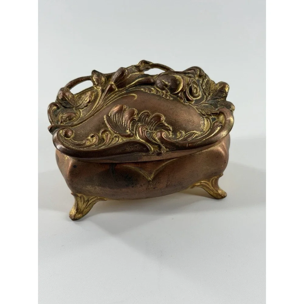 Antique Jennings Bros JB Art Nouveau Jewelry Casket Trinket Box Footed